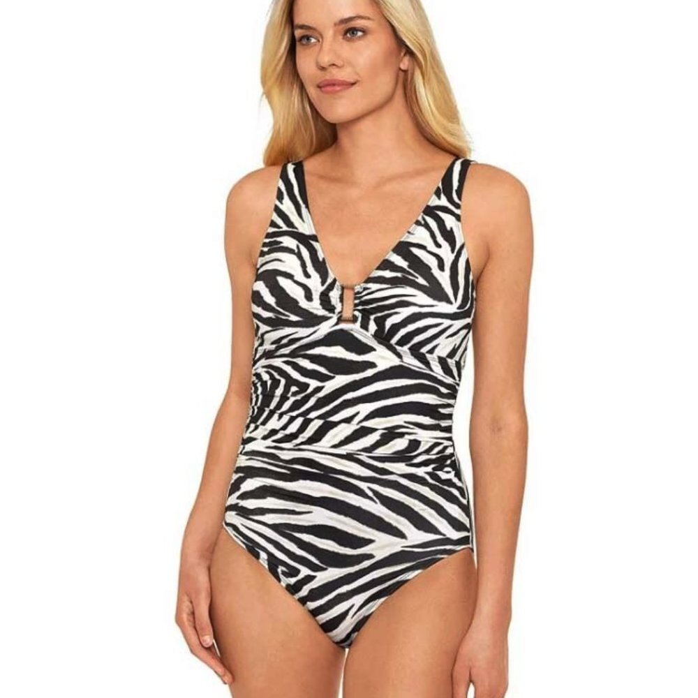 NWT Lauren Ralph Lauren Zebra Print Halter One Piece Swimsuit 12